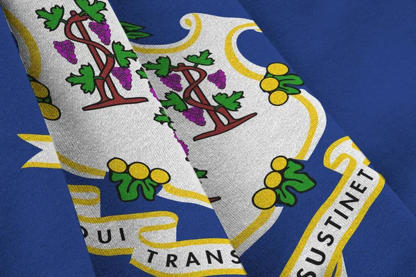 Connecticut Bundesstaat Flagge Mit Großen Falten Schwenken Großaufnahme Unter Dem — Stockfoto