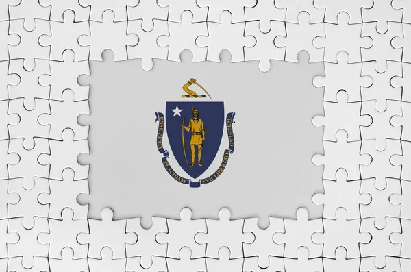 Drapeau État Américain Massachusetts Dans Cadre Pièces Puzzle Blanches Avec — Photo