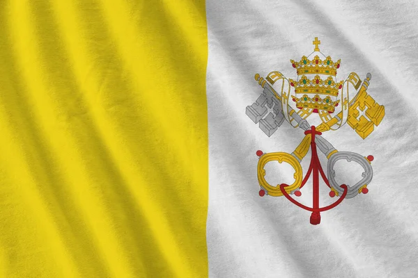 Città Del Vaticano Bandiera Stato Con Grandi Pieghe Sventolando Vicino — Foto Stock