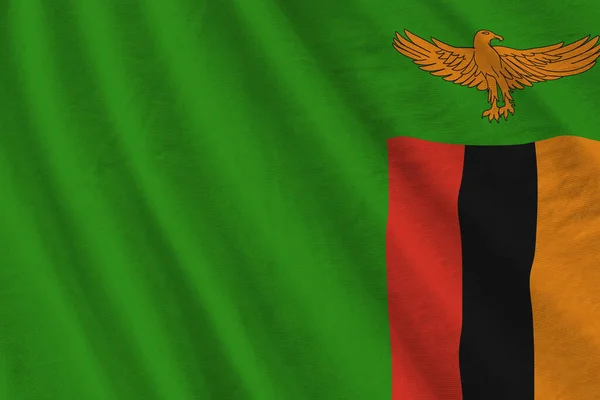 Zambia Flaga Dużymi Fałdami Macha Bliska Pod Studio Światło Wewnątrz — Zdjęcie stockowe