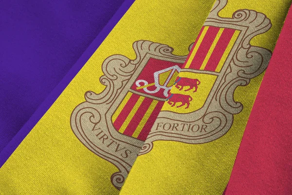 Andorra Zászló Nagy Redők Integetett Szoros Alatt Stúdió Fény Beltérben — Stock Fotó