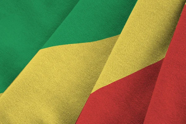 Congo Flag Big Folds Waving Close Studio Light Indoors Official — Stock Photo, Image