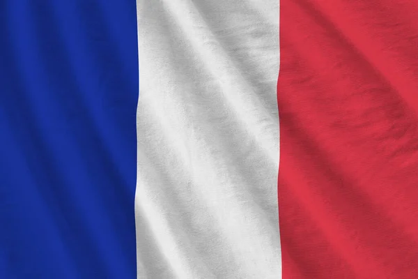 Frankreich Flagge Mit Großen Falten Die Aus Nächster Nähe Unter — Stockfoto