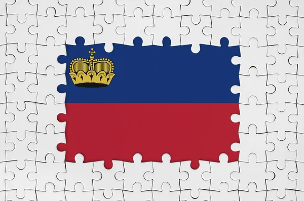 Liechtenstein Fahne Rahmen Weißer Puzzleteile Mit Fehlenden Mittelteilen — Stockfoto