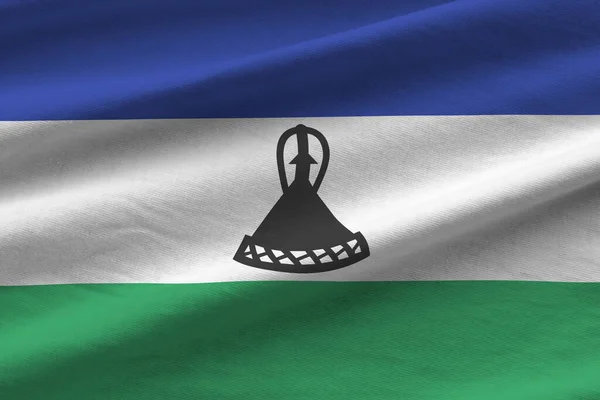 Bandeira Lesoto Com Grandes Dobras Acenando Perto Sob Luz Estúdio — Fotografia de Stock