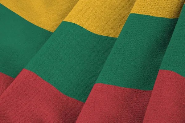 Litauen Flagga Med Stora Veck Viftar Närbild Studion Ljus Inomhus — Stockfoto