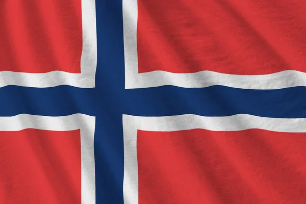 Прапор Норвегії Великими Складками Махають Під Освітленням Студії Офіційні Символи — стокове фото