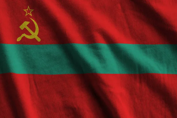 Bandera Transnistria Con Grandes Pliegues Ondeando Cerca Bajo Luz Del — Foto de Stock