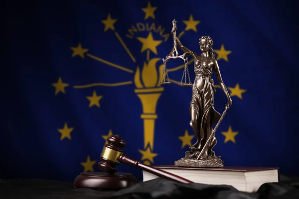 Indiana Drapeau État Américain Avec Statue Dame Justice Constitution Marteau — Photo