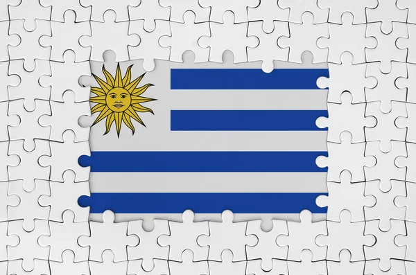 Uruguay Fahne Rahmen Weißer Puzzleteile Mit Fehlenden Mittelteilen — Stockfoto