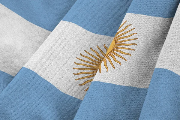 Argentinië Vlag Met Grote Plooien Zwaaien Close Onder Studio Licht — Stockfoto