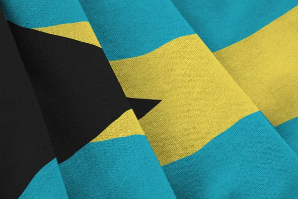 Bandiera Delle Bahamas Con Grandi Pieghe Che Sventolano Vicino Sotto — Foto Stock