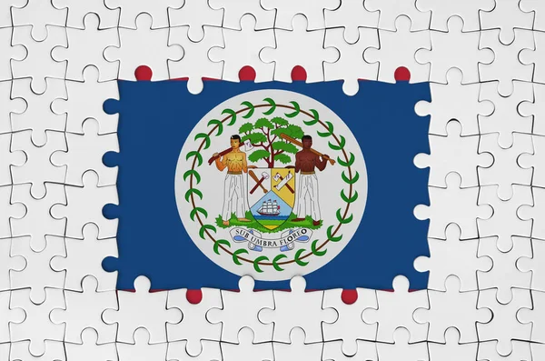 Belize Flagge Rahmen Aus Weißen Puzzleteilen Mit Fehlenden Zentralen Teilen — Stockfoto