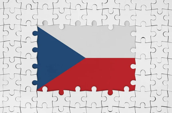 Bandeira Checa Quadro Peças Quebra Cabeça Branco Com Partes Centrais — Fotografia de Stock