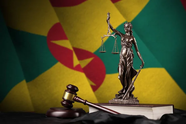 Grenada Flag Statue Lady Justice Constitution Judge Hammer Black Drapery — Stock Photo, Image