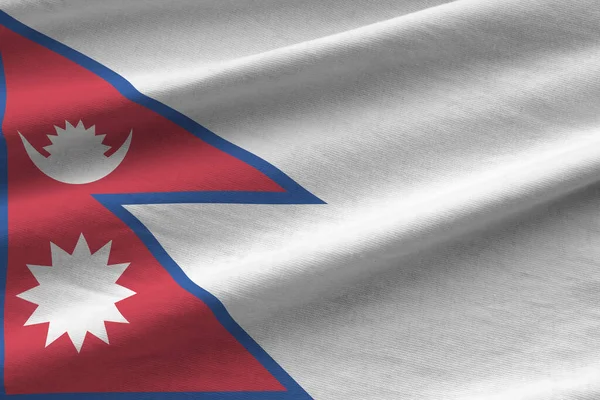 Bandera Nepal Con Grandes Pliegues Ondeando Cerca Bajo Luz Del —  Fotos de Stock