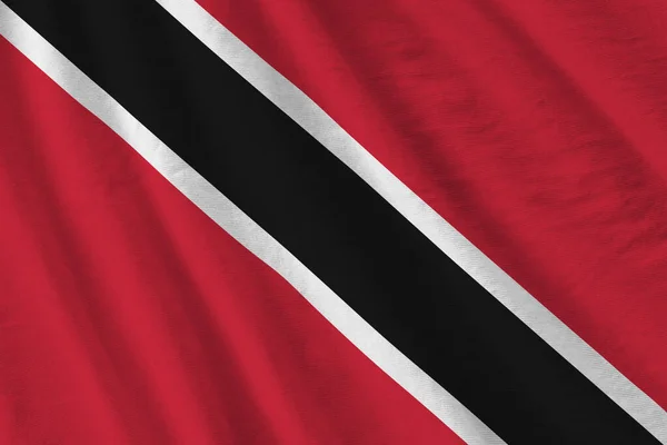 Bandeira Trinidad Tobago Com Grandes Dobras Acenando Perto Sob Luz — Fotografia de Stock