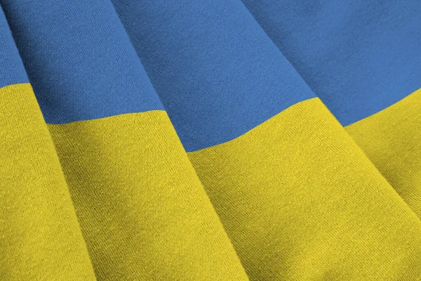 Флаг Украины Большими Складками Машущими Закрытом Помещении Студийным Освещением Официальные — стоковое фото