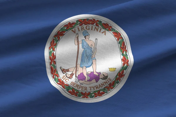Virginia Amerikaanse Staatsvlag Met Grote Plooien Zwaaien Close Onder Studio — Stockfoto