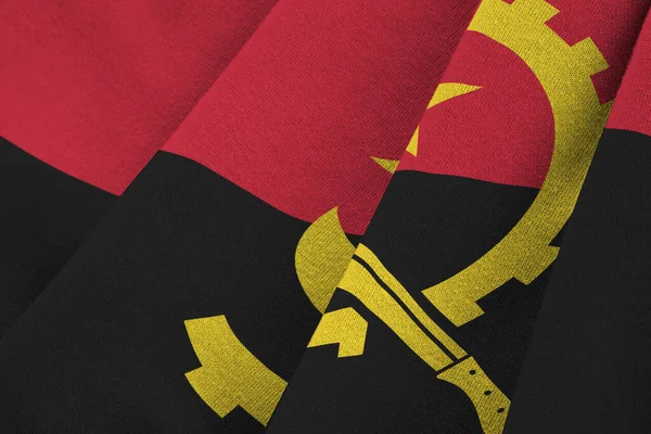 Прапор Анголи Великими Складками Махають Під Освітленням Студії Офіційні Символи — стокове фото