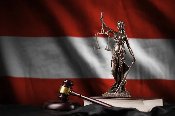 Austria Flag Statue Lady Justice Constitution Judge Hammer Black Drapery — Stock Photo, Image