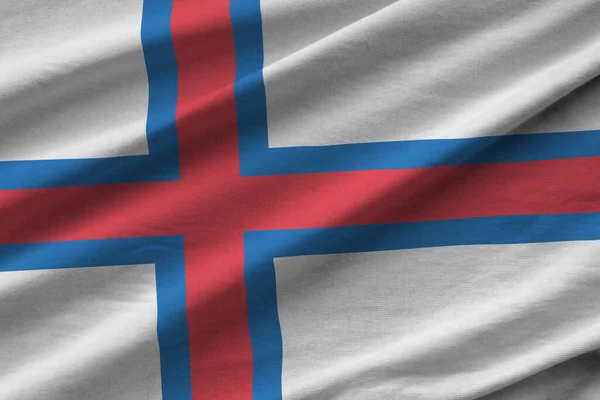 Faroe Islands Flag Big Folds Waving Close Studio Light Indoors — Stock Photo, Image