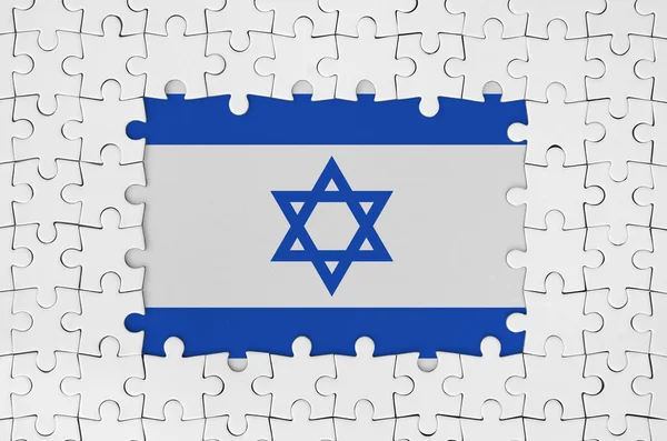 Izraelská Vlajka Rámu Bílých Dílků Skládačky Chybějícími Středovými Částmi — Stock fotografie