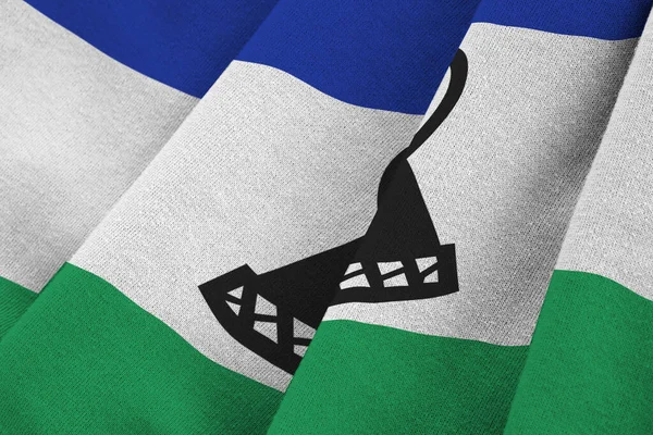 Lesotho Flagge Mit Großen Falten Die Aus Nächster Nähe Unter — Stockfoto