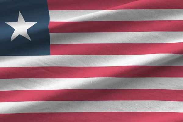 Bandera Liberia Con Grandes Pliegues Ondeando Cerca Bajo Luz Del —  Fotos de Stock