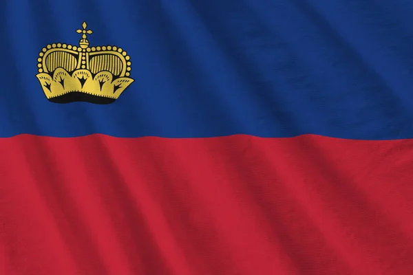 Liechtenstein Flagge Mit Großen Falten Die Aus Nächster Nähe Unter — Stockfoto