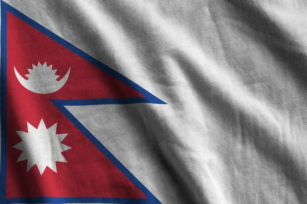 Bandera Nepal Con Grandes Pliegues Ondeando Cerca Bajo Luz Del —  Fotos de Stock