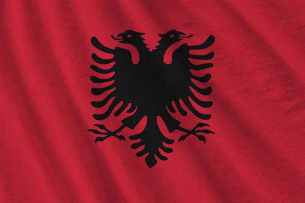Albanien Flagge Mit Großen Falten Die Großaufnahme Unter Dem Studiolicht — Stockfoto
