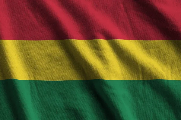 Bolivia Bandiera Con Grandi Pieghe Sventolando Vicino Sotto Luce Studio — Foto Stock