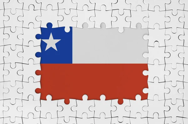 Bandeira Chile Armação Peças Quebra Cabeça Branco Com Partes Centrais — Fotografia de Stock