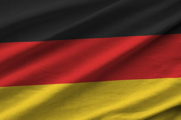 Tyskland Flagga Med Stora Veck Viftar Närbild Studion Ljus Inomhus — Stockfoto