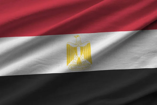 Egypte Vlag Met Grote Plooien Zwaaien Close Onder Studio Licht — Stockfoto