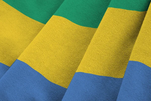 Gabon Flag Big Folds Waving Close Studio Light Indoors Official — Stock Photo, Image