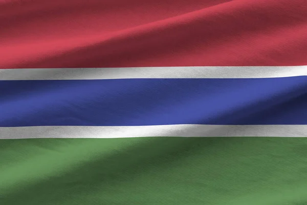 Gambia Flag Big Folds Waving Close Studio Light Indoors Official — Stock Photo, Image