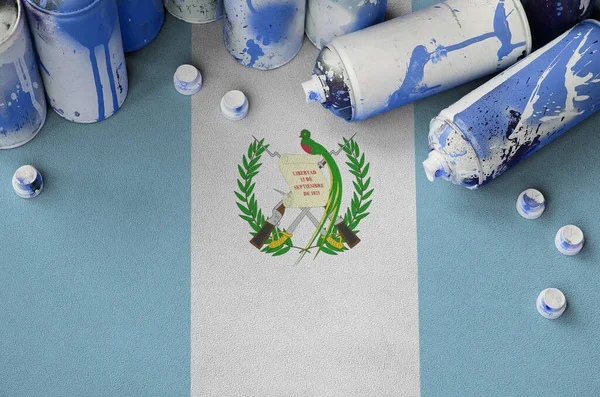 Bandera Guatemala Pocos Aerosoles Usados Para Pintar Graffiti Concepto Cultura — Foto de Stock