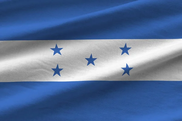 Флаг Гондураса Большими Складками Размахивающими Близко Студийным Освещением Помещении Официальные — стоковое фото