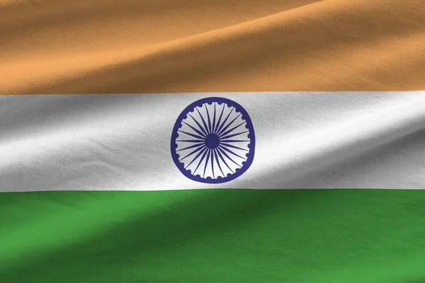 Індійський Прапор Великими Складками Розмахуючи Під Освітленням Студії Приміщенні Офіційні — стокове фото