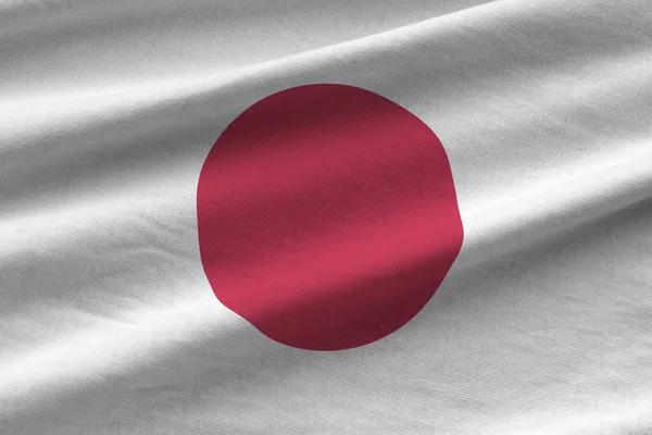 Японский Флаг Большими Складками Размахивающими Близко Студийным Освещением Помещении Официальные — стоковое фото