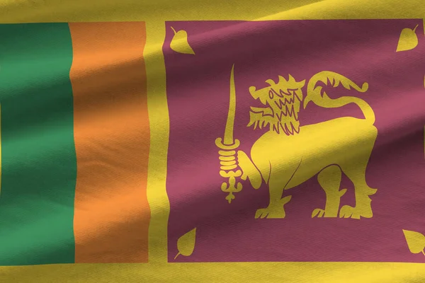 Sri Lankas Flagge Mit Großen Falten Weht Hautnah Unter Dem — Stockfoto