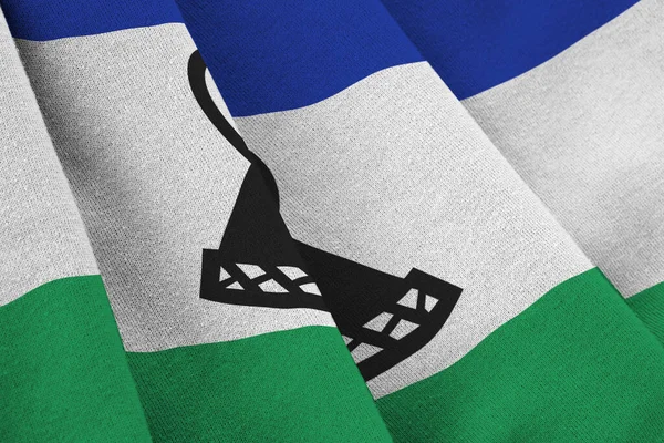 Lesotho Flag Big Folds Waving Close Studio Light Indoors Official — Stock Photo, Image