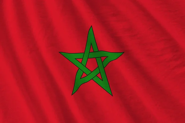 Morocco Flag Big Folds Waving Close Studio Light Indoors Official — Stock Photo, Image