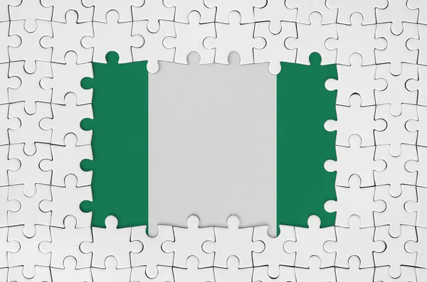 Bandeira Nigéria Quadro Peças Quebra Cabeça Branco Com Partes Centrais — Fotografia de Stock