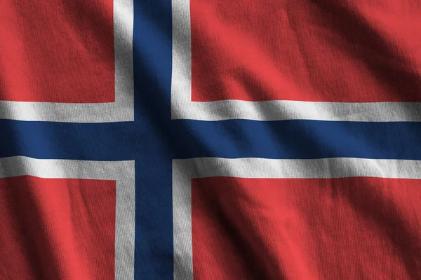 Прапор Норвегії Великими Складками Махають Під Освітленням Студії Офіційні Символи — стокове фото