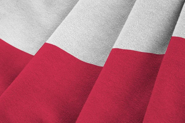 Bandeira Polônia Com Grandes Dobras Acenando Perto Sob Luz Estúdio — Fotografia de Stock