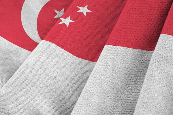 Singapore Flag Big Folds Waving Close Studio Light Indoors Official — Stock Photo, Image