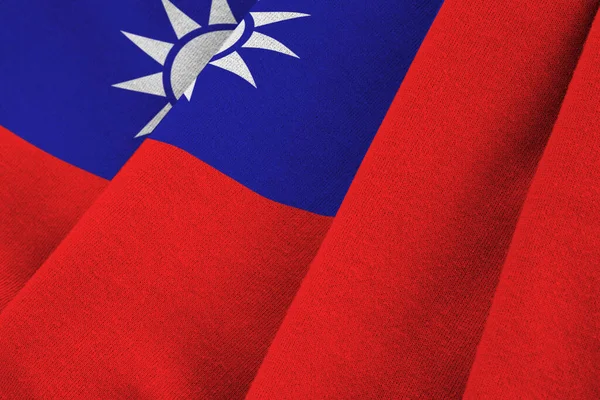 Bandera Taiwán Con Grandes Pliegues Ondeando Cerca Bajo Luz Del — Foto de Stock